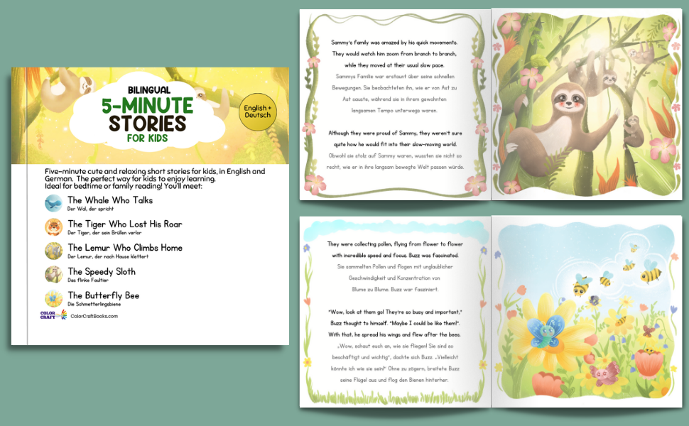 Bilingual 5-Minute Stories For Kids: Tales From The Jungle And The Sea For Bedtime, in English + German