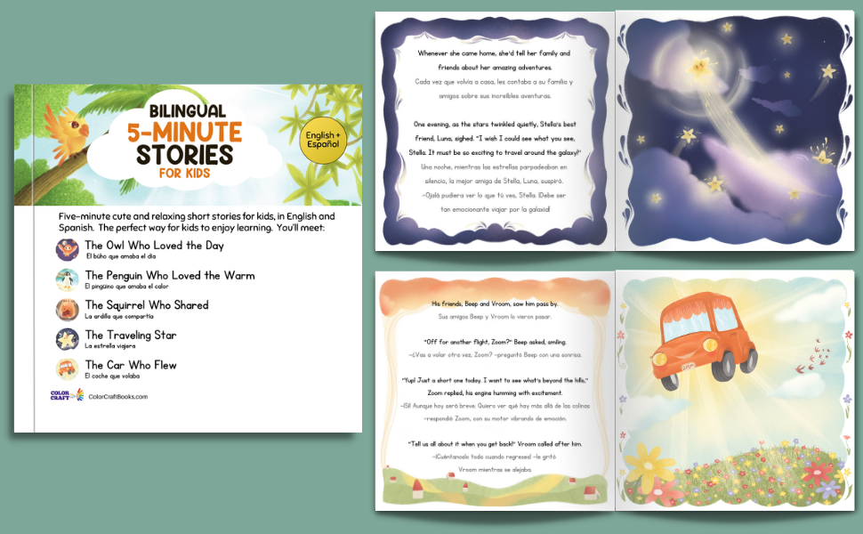 Bilingual 5-Minute Stories For Kids: Tales From The Sky, Forest and Ice For Bedtime, in English + Spanish