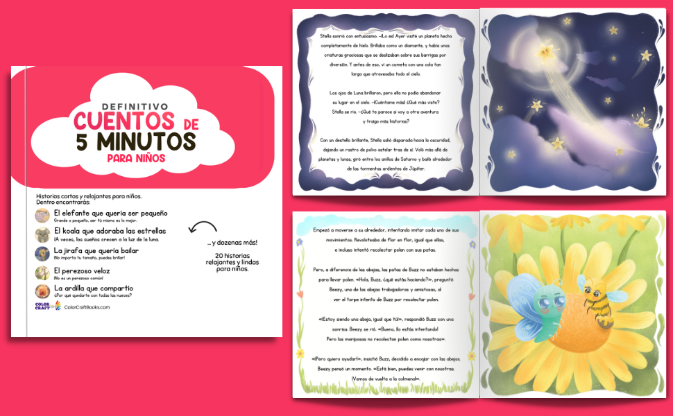 El libro definitivo de cuentos de 5 minutos para niños: 4 libros en 1: Historias cortas y relajantes del cielo, la jungla, el interior del país y mucho más!