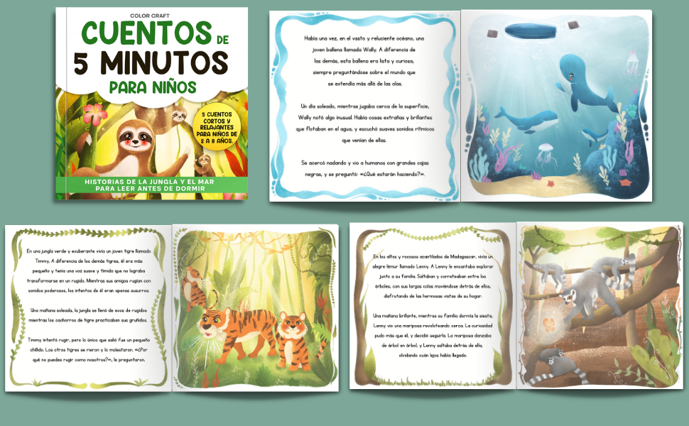 Cuentos de 5 minutos para niños: Historias de la jungla y el mar para leer antes de dormir