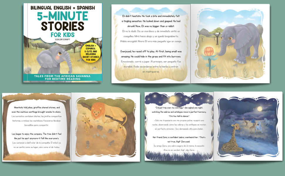 Different Language Story Bilingual 5-Minute Stories For Kids: Tales From The African Savanna Fo ...